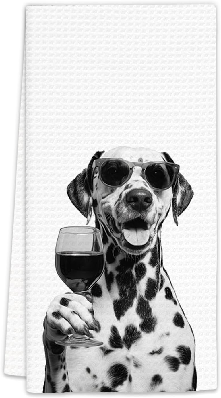 FIicy Dalmatian Gifts Wine Dog Kitchen Towels, Gifts for Dalmatian Dog Wine Lovers Decorative Hand Dish Towel for Kitchen Home Bar, Funny Dalmatians Dogs WineLover Home Bar Kitchens Decor(16x24 Inch) - Image 1